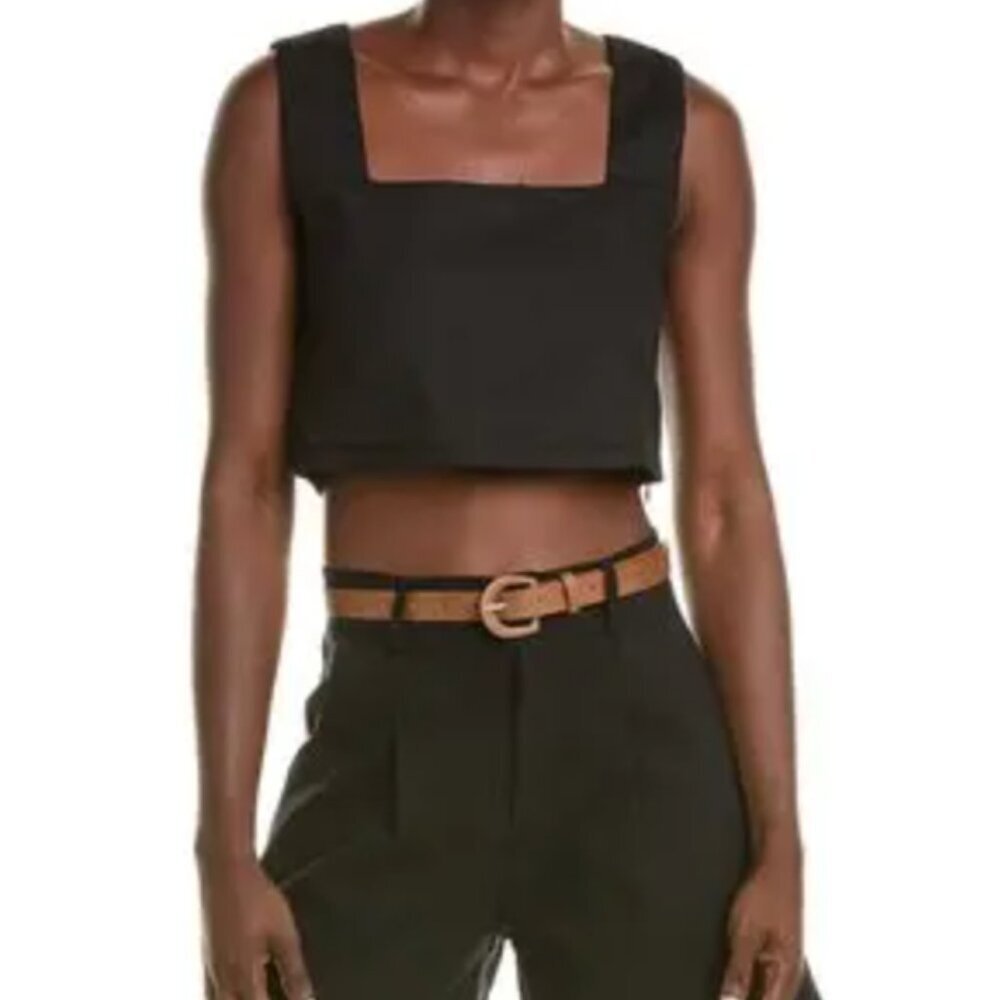 Serenette Linen-Blend Cropped Top‎ Modern Boxy Minimalist Neutral Coastal Linen